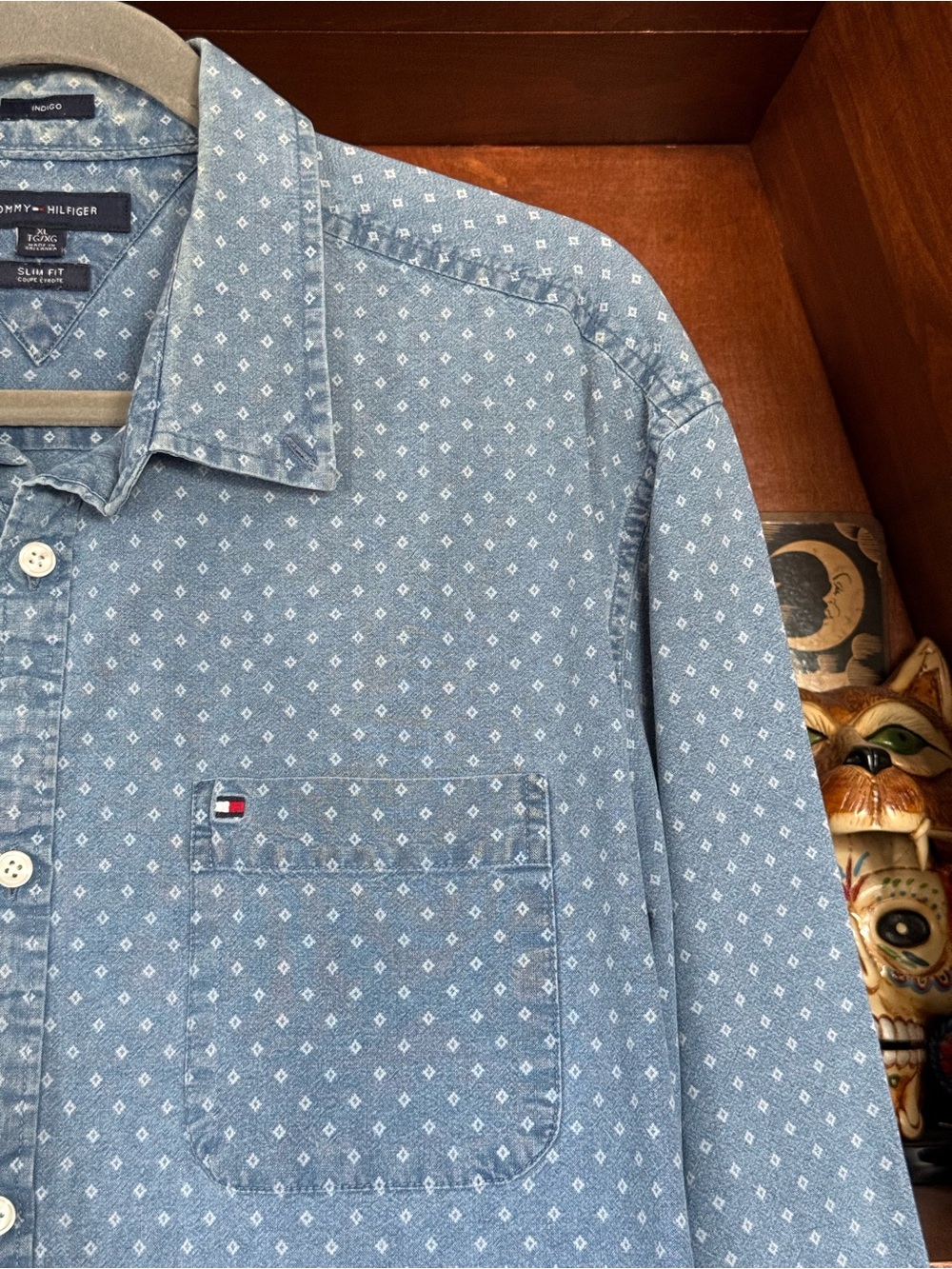Tommy Hilfiger - Vintage Indigo Denim Blue Microprint Button Down - Men’s xL